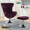 Purple Flannelette Fabric Accent Chair w Ottoman Contemporary Modern Living Room Furniture Chic High Back Chair