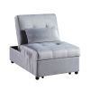 Modern Lift Top Storage Bench with Pull-out Bed 1pc Gray Velvet Tufted Solid Wood Furniture Convertible Chair