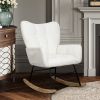 Teddy Fabric Rocking Chair, Upholstered Rocker Armchair with High Backrest, Modern Rocking Accent Chair for Nursery, Living Room, Bedroom, White