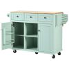 Kitchen Cart with Rubber wood Drop-Leaf Countertop ,Cabinet door internal storage racks