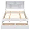 Queen Size Platform Bed with Storage Headboard and 2 Drawers, White