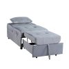 Modern Lift Top Storage Bench with Pull-out Bed 1pc Gray Velvet Tufted Solid Wood Furniture Convertible Chair