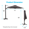 11 FT Cantilever Patio Umbrella, Round Outdoor Offset Umbrella with 360¬∞ Rotation & Tilt Adjustment without Base - Grey