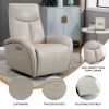 Beige Grey Leatheraire Swivel and Rocker Power Recliner Chair with Lumbar Support, Max Swivel Degree 270¬∞