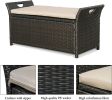 Patio Wicker Storage Bench Outdoor Rattan Deck Storage Box with Cushion (Beige)