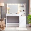 Vanity Desk with Mirror and Lights, 46.4IN Dressing Table with 2 Large Drawer&Large Vertical Organizer