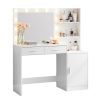 Vanity Desk with Mirror and Lights, 46.4IN Dressing Table with 2 Large Drawer&Large Vertical Organizer