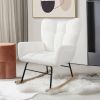 Teddy Fabric Rocking Chair, Upholstered Rocker Armchair with High Backrest, Modern Rocking Accent Chair for Nursery, Living Room, Bedroom, White