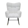 Modern Rocking Chair,Teddy Fabric Chair with High Backrest,Rocking Accent Chairs for Nursery,Living Room,Bedroom(White)