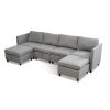 Convertible Sectional Sofa with Storage Seat 6 Seat Sofa with Reversible Chaise U Shaped Sectional Couch for Living Room,Light Grey