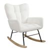 Teddy Fabric Rocking Chair, Upholstered Rocker Armchair with High Backrest, Modern Rocking Accent Chair for Nursery, Living Room, Bedroom, White