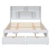 Queen Size Platform Bed with Storage Headboard and 2 Drawers, White