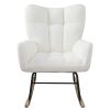 Teddy Fabric Rocking Chair, Upholstered Rocker Armchair with High Backrest, Modern Rocking Accent Chair for Nursery, Living Room, Bedroom, White