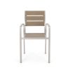 Outdoor Modern Aluminum Dining Chair with Faux Wood Seat (Set of 2), Natural and Silver