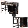 Twin size Loft Bed with Bookshelf,Drawers,Desk,and Wardrobe-Espresso