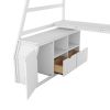 Twin Size Loft Bed with 7 Drawers 2 Shelves and Desk - White