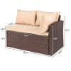 8-Piece Set Outdoor Rattan Dining Table And Chair Brown Wood Grain Rattan Khaki Cushion Plastic Wood Surface