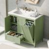 36" Bathroom Vanity with Sink, One Cabinet with Two doors and One Big Drawer and One Flip Drawer, Solid Wood and MDF Board, Green