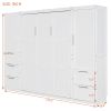 Queen Size Murphy Bed Wall Bed with Closet ,Drawers and Shelves,White