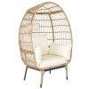 Wicker Egg Chair, Oversized Indoor Outdoor Lounger with Stand and Cushions for Patio Porch Backyard Living Room Balcony