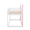 Twin Over Twin Castle Bunk Bed with Ladder - Pink