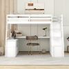 Twin Size Loft Bed with 7 Drawers 2 Shelves and Desk - White