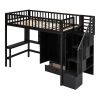 Twin size Loft Bed with Bookshelf,Drawers,Desk,and Wardrobe-Espresso