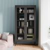 Metal locker  with screen door, wine cabinet with adjustable shelf, suitable for kitchen, living room, home office, black