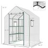 Outsunny 4.6' x 4.7' Portable Greenhouse, Water/UV Resistant Walk-In Small Outdoor Greenhouse with 2 Tier U-Shaped Flower Rack Shelves