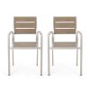 Outdoor Modern Aluminum Dining Chair with Faux Wood Seat (Set of 2), Natural and Silver