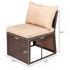 8-Piece Set Outdoor Rattan Dining Table And Chair Brown Wood Grain Rattan Khaki Cushion Plastic Wood Surface