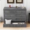 Full Size Murphy Bed with Large Drawers,Gray