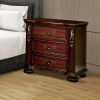 Brown Cherry Traditional 1pc Nightstand Solid wood 3-Drawers Bedside Table Pewter Hanging Pull Grand Design Bedroom Furniture