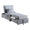 Modern Lift Top Storage Bench with Pull-out Bed 1pc Gray Velvet Tufted Solid Wood Furniture Convertible Chair