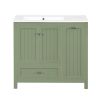 36" Bathroom Vanity with Sink, One Cabinet with Two doors and One Big Drawer and One Flip Drawer, Solid Wood and MDF Board, Green