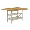 1pc Counter Height Table Base with 2 Shelves, Light Oak and Gray Finish Casual Country Style Dining Wooden Kitchen Furniture