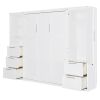 Queen Size Murphy Bed Wall Bed with Closet ,Drawers and Shelves,White