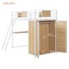 Twin Size Loft bed with L-shape Desk and Wardrobe, White