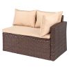 8-Piece Set Outdoor Rattan Dining Table And Chair Brown Wood Grain Rattan Khaki Cushion Plastic Wood Surface