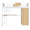 Twin Size Loft bed with L-shape Desk and Wardrobe, White