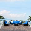 Fully Equipped Weaving Rattan Sofa Set with 2pcs Middle Sofas & 4pcs Single Sofas & 1 pc Coffee Table Black Embossed - Woven Rattan