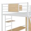 Twin Size Loft bed with L-shape Desk and Wardrobe, White