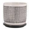 6" MESH DESIGN PLANTER W/ SAUCER, GRAY