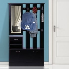 Three In One Combination Model Gate Cabinet With Shoe CabinetHang Shelf Mirror,Black