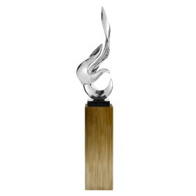 Chrome Flame Floor Sculpture With Stand, 65" Tall (Color: Bronze)