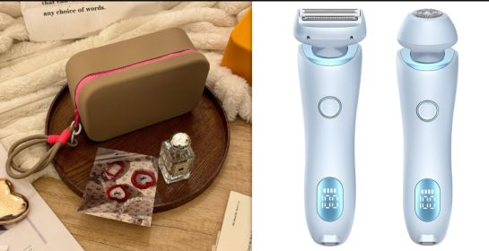 2 In 1 Hair Removal Epilator USB Rechargeable Trimmer Women Body Razor Face Leg Armpit Bikini Hand Pubic Shaver Hair Remover (Option: Blue andKhaki Rose Red  set-USB)