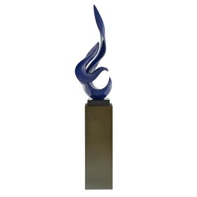 Navy Blue Flame Floor Sculpture With Stand, 65" Tall (Color: Gray)