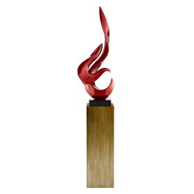 Metallic Red Flame Floor Sculpture With Stand, 65" Tall (Color: Bronze)