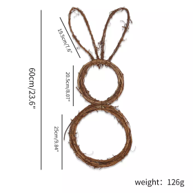 2023 New Easter Bunny Wreath DIY Folded Rattan Wreath Bunny Pendant Easter Decoration for Home Holiday Party Decoration Supplies (Color: No Light, Ships From: CN)