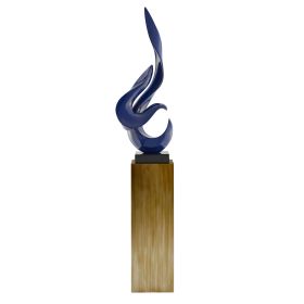 Navy Blue Flame Floor Sculpture With Stand, 65" Tall (Color: Bronze)